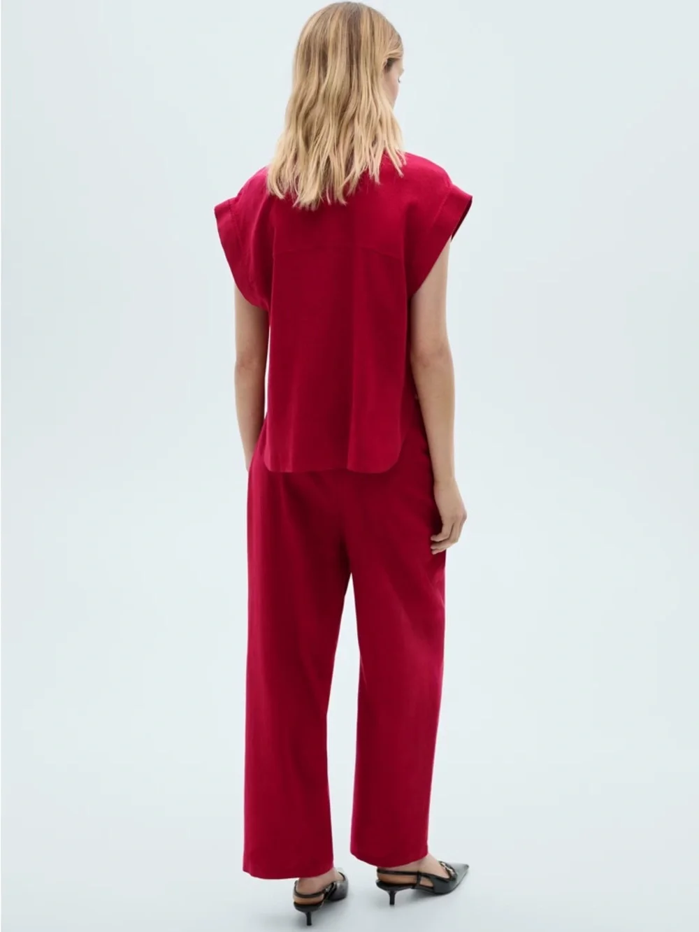 Mango Co-Ord Linen Set Flowy Pants and Blouse New